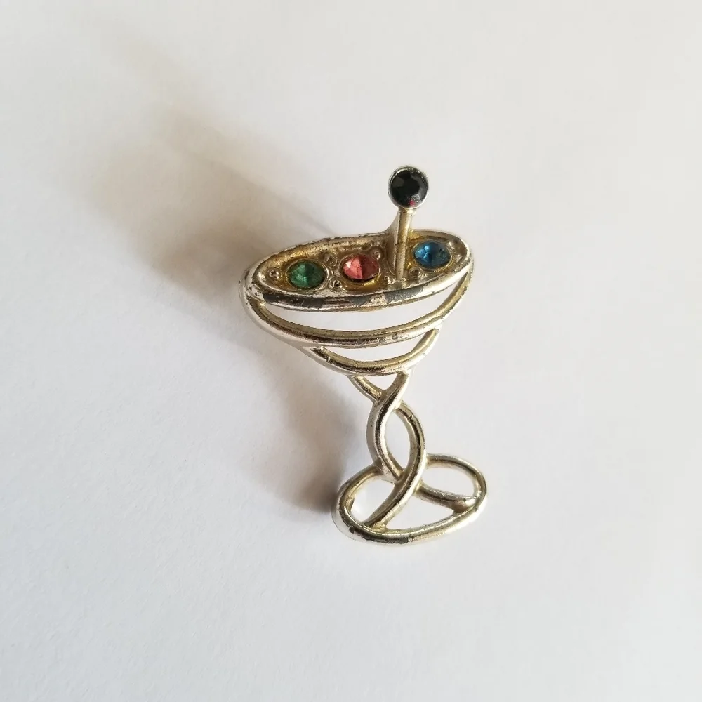 Relisted - Vintage martini brooch pin colorful rhinestones drink - Picture 3 of 10